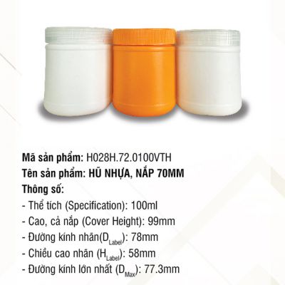 Hũ Nhựa Nắp 70mm