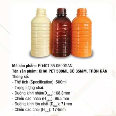 Chai Pet 500ml Cổ 35mm Tròn Gân