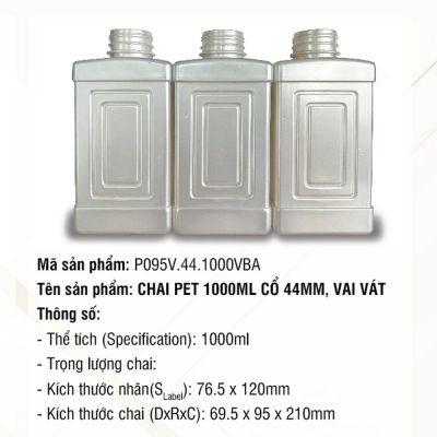 Chai Pet 1000ml Cổ 44mm, Vai Vát