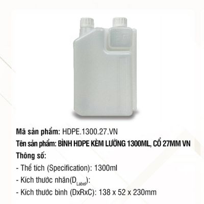Bình HDPE Kèm Lường 1300ml, Cổ 27mm VN
