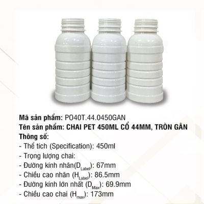 Chai Pet 450ml Cổ 44mm Tròn Gân