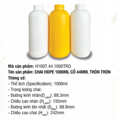 Chai HDPE 1000ml Cổ 44mm