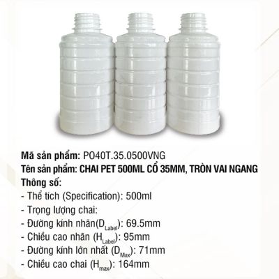 Chai Pet 500ml Cổ 35mm, Tròn Vai Ngang